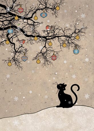 Doble julekort 12x17, Paper & Foil, Cat & Robins