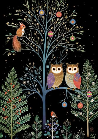 Julekort 12x17 Jewels Night Owls Tree