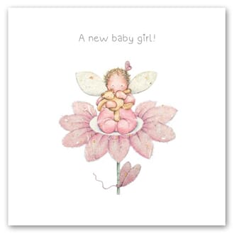 Kort 15x15cm Berni Parker baby i blomst rosa